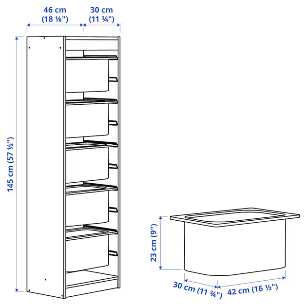 Стелаж с контейнерами TROFAST 46x30x145 см IKEA 995.754.71 белый / белый - изображение 3
