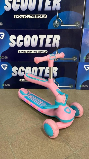 Дитячий самокат SCOOTER (Світло-музика Батьк.-ручка. Сидіння. Дод-кол. Бортик. Складний) рожевий - Фото 3 Дитячий самокат SCOOTER (Світло-музика Батьк.-ручка. Сидіння. Дод-кол. Бортик. Складний) рожевий - изображение 3