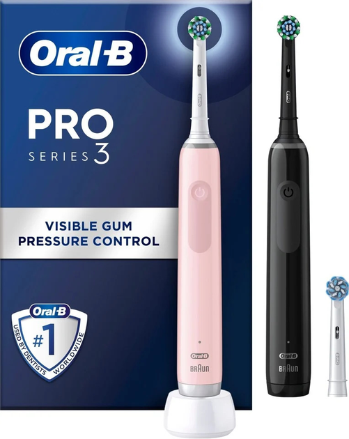 Zestaw szczoteczek elektrycznych Oral-B Pro3 3900N Black CA + Pink CA (8006540760277) (955555908654054) - Outlet - obraz 1