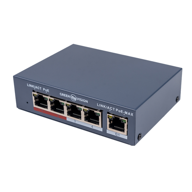 Комутатор мережевий POE GV-017-AI-4+1P - Фото 1 Комутатор мережевий POE GV-017-AI-4+1P - зображення 1