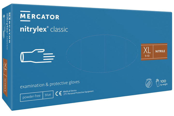 Рукавички медичні Mercator Medical Nitrylex® Classic нітрилові XL Сині 100 шт - изображение 1