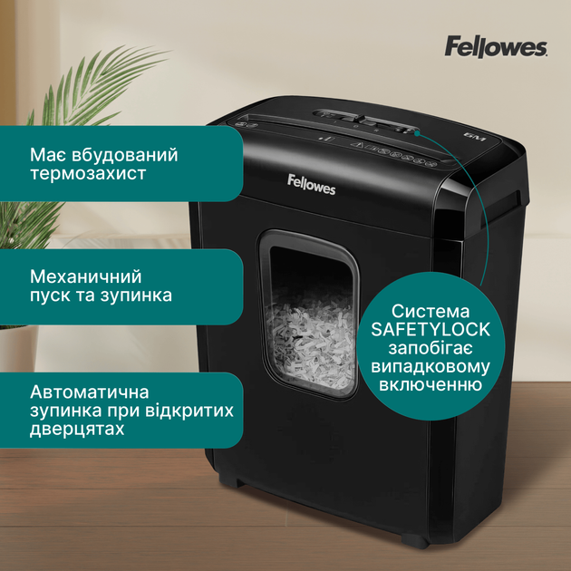 Шредер Fellowes 6M 4 листов 4x12 мм 13 л (f.U4631101) - изображение 7