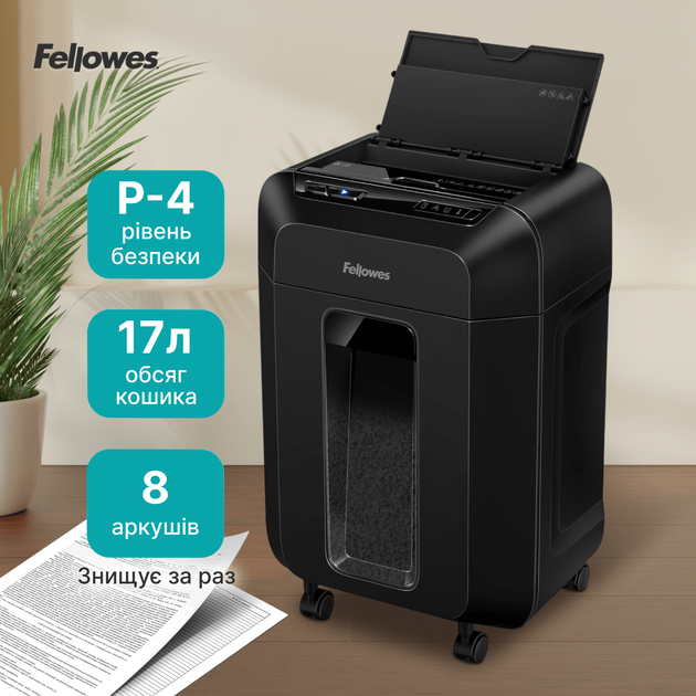 Шредер Fellowes AutoMAX 80M 6 листов 4x12 мм 17 л (f.U4621501) - изображение 5