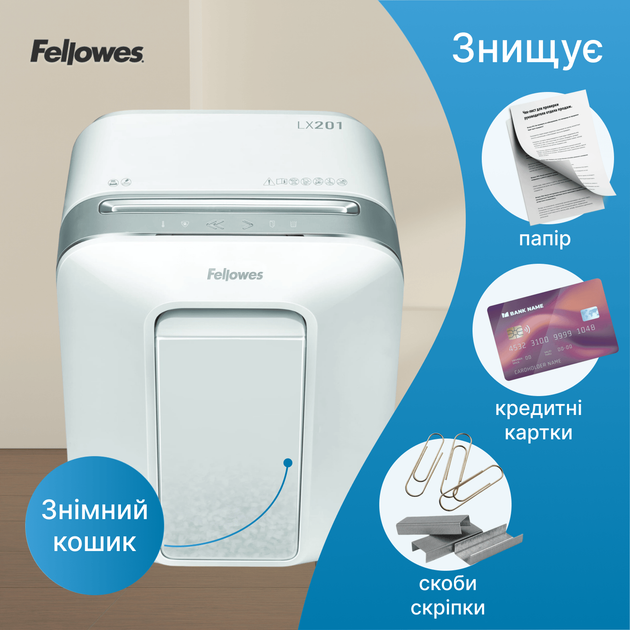 Шредер Fellowes LX201 10 листов 2x12 мм 22 л White (f.U5050101) - изображение 2