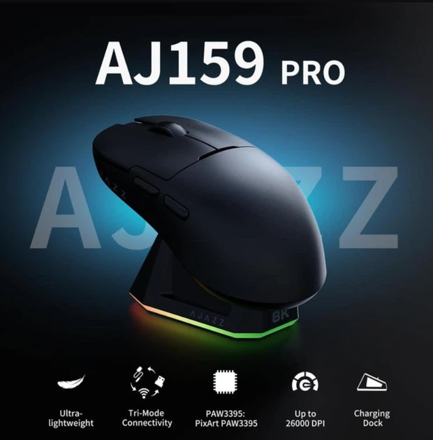 Ігрова бездротова миша Ajazz AJ159 Pro Black - зображення 2