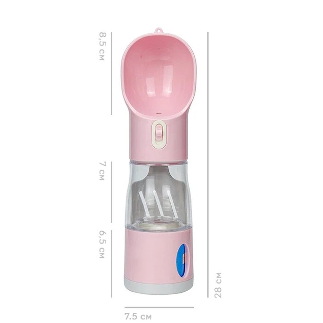 Пляшка-поїлка для тварин Semi Pets Feeder 255 мл + 200 мл 2 відділення, Pink з пакетами та лопаткою - зображення 6