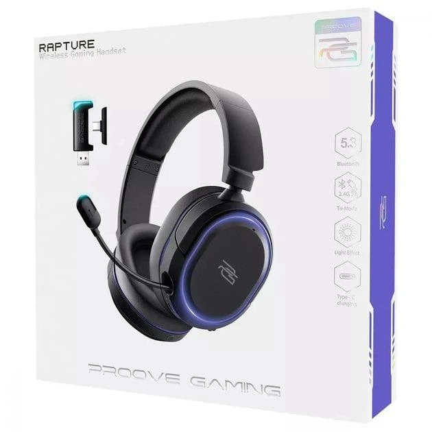 Игровые беспроводные наушники Proove Gaming Rapture с микрофоном и LED RGB подсветкой геймерская гарнитура (GHRP00010001) Black - изображение 9