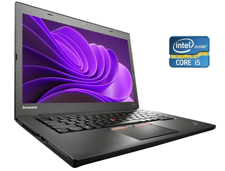 Ультрабук Б-класс Lenovo Thinkpad T450 / 14" (1366x768) TN / Intel Core i5-5200U (2 (4) ядра по 2.2 - 2.7 GHz) / 8 GB DDR3 / 240 GB SSD / Intel HD Graphics 5500 / WebCam б/у - Фото 1 Ультрабук Б-класс Lenovo Thinkpad T450 / 14" (1366x768) TN / Intel Core i5-5200U (2 (4) ядра по 2.2 - 2.7 GHz) / 8 GB DDR3 / 240 GB SSD / Intel HD Graphics 5500 / WebCam б/у - изображение 1