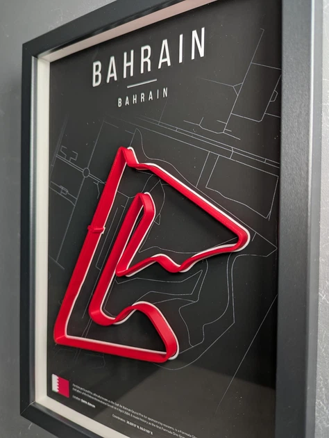 Об'ємна Рамка з 3D Трасою BAHRAIN Circuit (Bahrain International Circuit) / Sakhir, Bahrain / Сахір (Міжнародний автодром Бахрейну) в Масштабі 1:40 000 Red Matte / Frame 32x23x3 - зображення 8