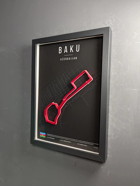 Объемная Рамка с 3D Трассой BAKU Circuit (Bakı Şəhər Halqası) / Baku, Azerbaijan / Баку в Масштабе 1:40 000 Red Matte / Frame 32x23x3 - изображение 5