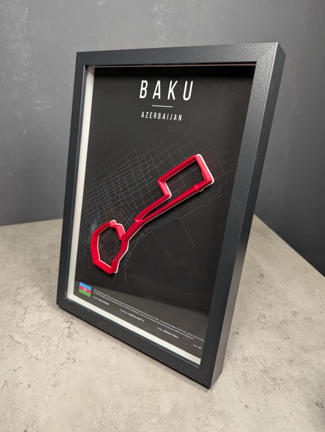 Объемная Рамка с 3D Трассой BAKU Circuit (Bakı Şəhər Halqası) / Baku, Azerbaijan / Баку в Масштабе 1:40 000 Red Matte / Frame 32x23x3 - изображение 9