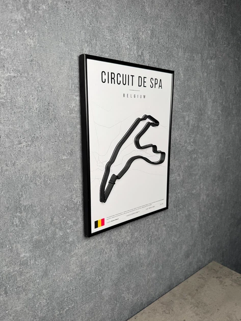 Металева Рамка 30x21см з 3D Трасою Circuit de Spa-Francorchamps / Stavelot, Belgium / Спа-Франкоршам в Масштабі 1:40 000 Black Matte / Рамка-Підставка 2в1 на Стіну або Полку - зображення 5