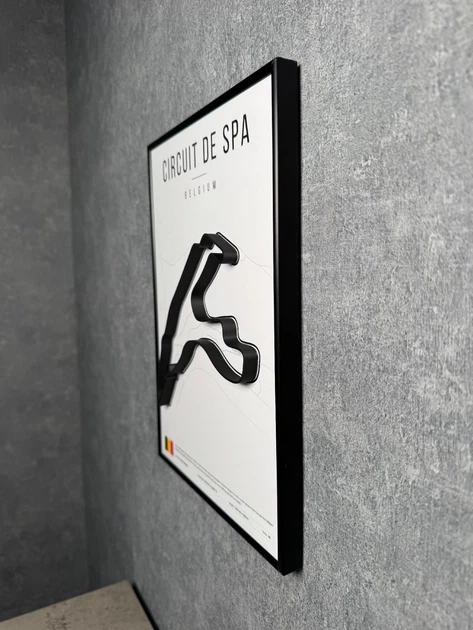 Металева Рамка 30x21см з 3D Трасою Circuit de Spa-Francorchamps / Stavelot, Belgium / Спа-Франкоршам в Масштабі 1:40 000 Black Matte / Рамка-Підставка 2в1 на Стіну або Полку - зображення 7