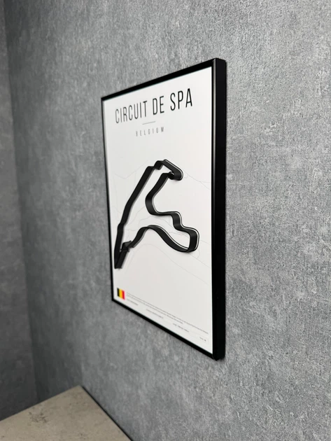 Металева Рамка 30x21см з 3D Трасою Circuit de Spa-Francorchamps / Stavelot, Belgium / Спа-Франкоршам в Масштабі 1:40 000 Black Matte / Рамка-Підставка 2в1 на Стіну або Полку - зображення 8