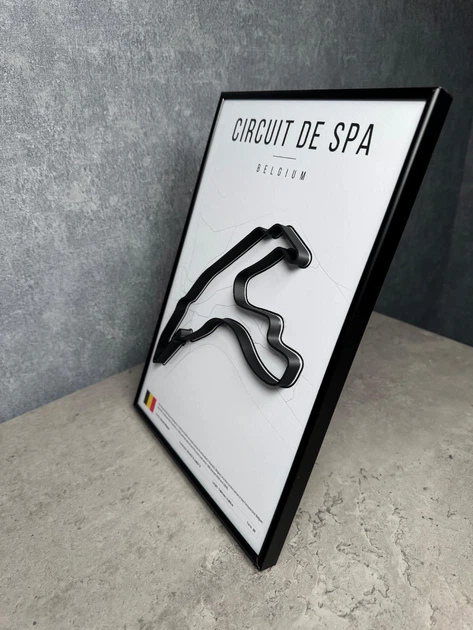 Металева Рамка 30x21см з 3D Трасою Circuit de Spa-Francorchamps / Stavelot, Belgium / Спа-Франкоршам в Масштабі 1:40 000 Black Matte / Рамка-Підставка 2в1 на Стіну або Полку - зображення 11