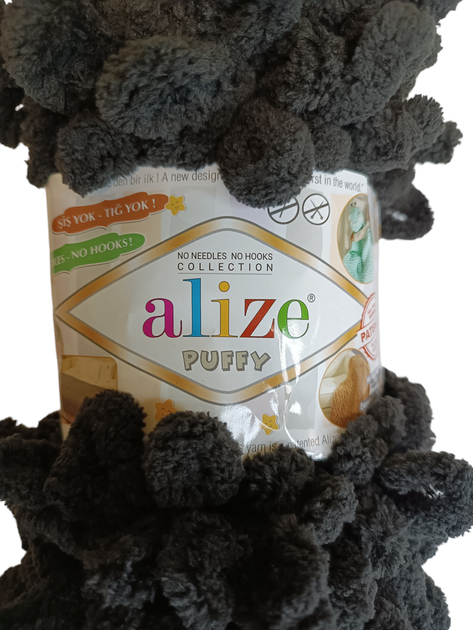 Пряжа Alize Puffy колір 1060 темний меренго,графіт (А501) - зображення 2