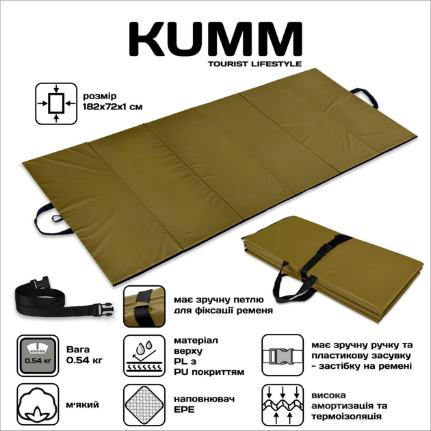 Складной коврик каремат 185х72х1см Champion Premium Оливковый 2370 - изображение 2