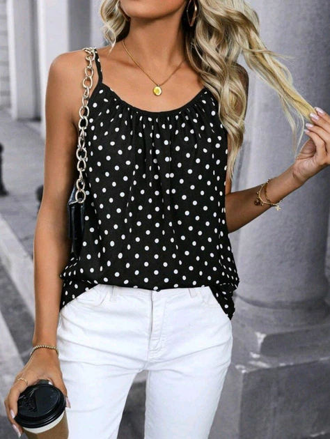Майка TOP Printed яркая женская летняя французкий стиль Черный в белый горох M/L - изображение 6