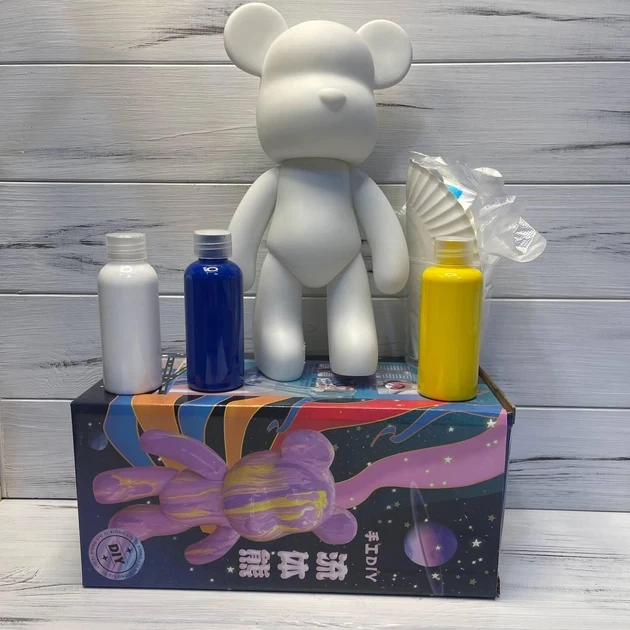 Креативный флюидный мишка сделай сам DIY Creative Fluid Bear 23 см с красками 3 шт. набор раскраска игрушка - изображение 5