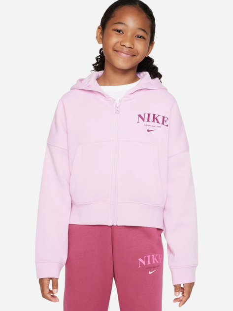 Bluza rozpinana z kapturem dziewczęca Nike G Nsw Trend Flc Fz Hoodie DV2565-676 XS (122-128 cm) Różowa - obraz 1