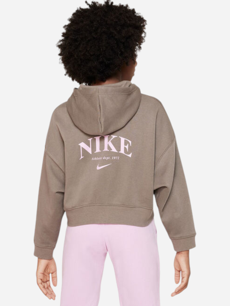 Bluza rozpinana z kapturem dziewczęca Nike G Nsw Trend Flc Fz Hoodie DV2565-040 S (128-137 cm) Brązowa - obraz 2