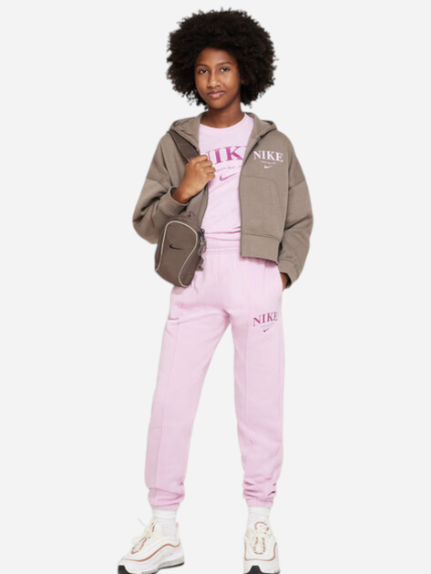 Bluza rozpinana z kapturem dziewczęca młodzieżowa Nike G Nsw Trend Flc Fz Hoodie DV2565-040 M (137-147 cm) Brązowa - obraz 3