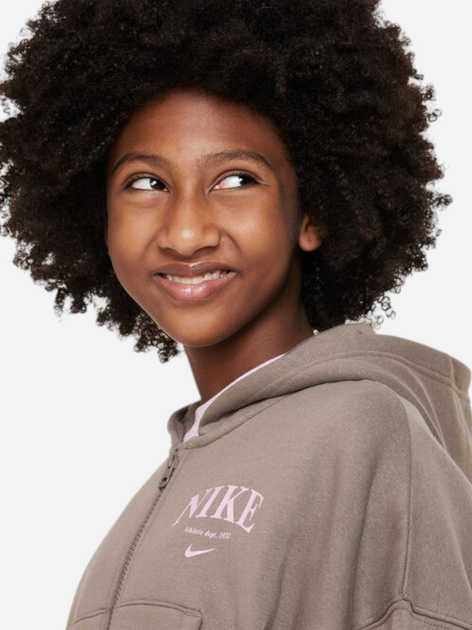 Дитяча тепла толстовка на флісі для дівчинки Nike G Nsw Trend Flc Fz Hoodie DV2565-040 S (128-137 см) Коричнева (196152834577) - зображення 4