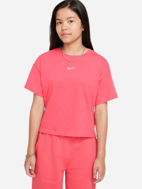 Koszulka dziewczęca młodzieżowa bawełniana Nike Sportswear Essential FZ5559-629 M (137-147 cm) Różowa - obraz 1