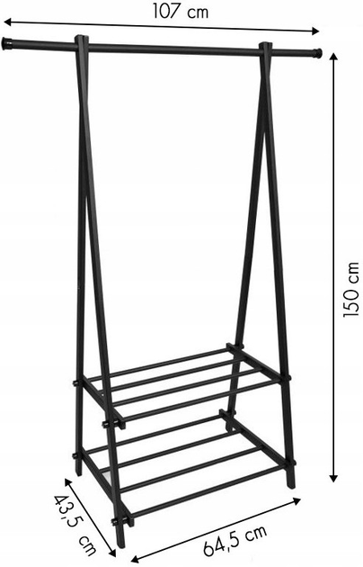 Wieszak na ubrania ModernHome by Multistore z 2 półkami Czarny (YLT-0311F BLACK) - obraz 4