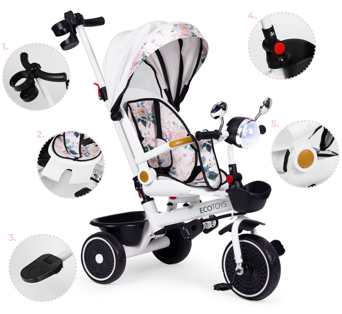 Rowerek trójkołowy spacerówka EcoToys WQL-186 Biały (5905817005949) - obraz 6
