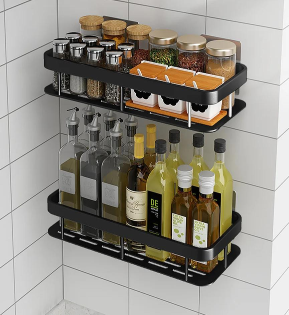 Настенная Полка - Органайзер Bathroom Shelf 2Шт. Для Ванной Комнаты Душевой Кабины, Кухни, На Самоклеющейся Пленке, С Защитой От Коррозии 30Х13Х5.5См Черная - изображение 5
