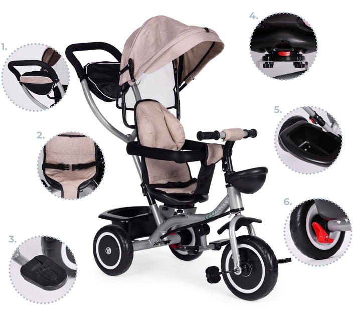 Rowerek trójkołowy spacerówka EcoToys 2 w 1 WQL-066-52 Brązowy (5905817005895) - obraz 6