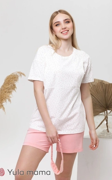 Піжама для вагітних та годуючих мам oversize футболка та шорти Janice розмір M Юла Мама Білий+Рожевий - зображення 10