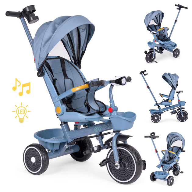 Rowerek trójkołowy spacerówka EcoToys 2 w 1 WQL-066-18 Niebieski (5905817005925) - obraz 7
