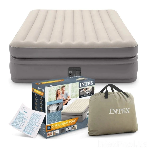Надувне велюрове ліжко Intex (152 х 203 х 51 см) до 270 кг. Двоспальне з електронасосом (64164) - Фото 1 Надувне велюрове ліжко Intex (152 х 203 х 51 см) до 270 кг. Двоспальне з електронасосом (64164) - зображення 1