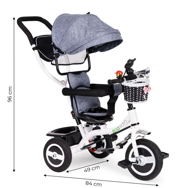 Rowerek trójkołowy spacerówka EcoToys JM-066-9L Szary (5903769974122) - obraz 6