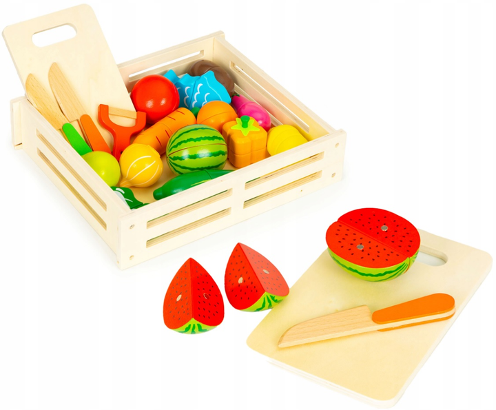 Drewniane warzywa i owoce do krojenia EcoToys 17 elementów + drewniana skrzynka (5903769979776) - obraz 4