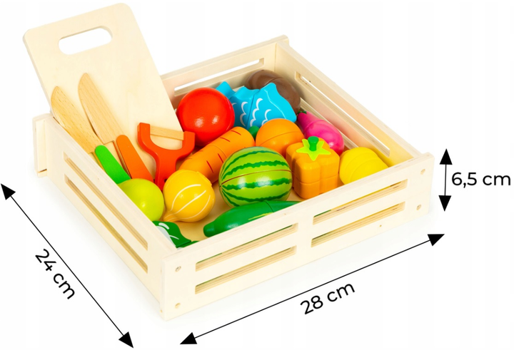 Drewniane warzywa i owoce do krojenia EcoToys 17 elementów + drewniana skrzynka (5903769979776) - obraz 6