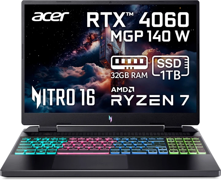 Ноутбук Acer Nitro 16 AN16-41-R0YX (NH.QKCEU.006) Obsidian Black