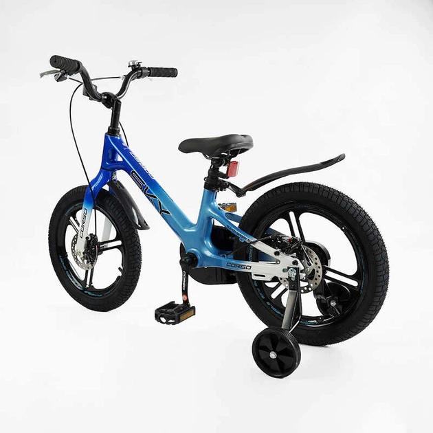 Детский двухколёсный велосипед CORSO Sky SK-16053 16" дюймов, магниевая рама, съемные страховочные колеса, дисковые тормоза, Синий - Фото 3 Детский двухколёсный велосипед CORSO Sky SK-16053 16" дюймов, магниевая рама, съемные страховочные колеса, дисковые тормоза, Синий - изображение 3