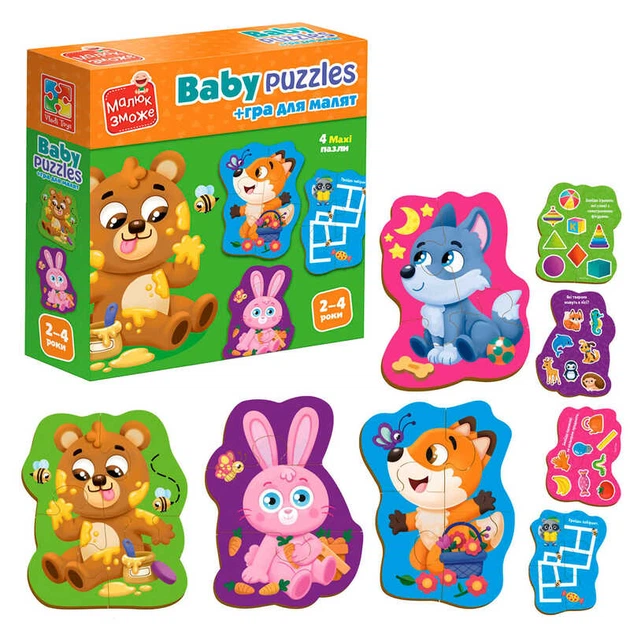 Пазли картонні з грою "Лісові звірі" VT1722-26 укр "Vladi Toys" - Фото 1 Пазли картонні з грою "Лісові звірі" VT1722-26 укр "Vladi Toys" - изображение 1