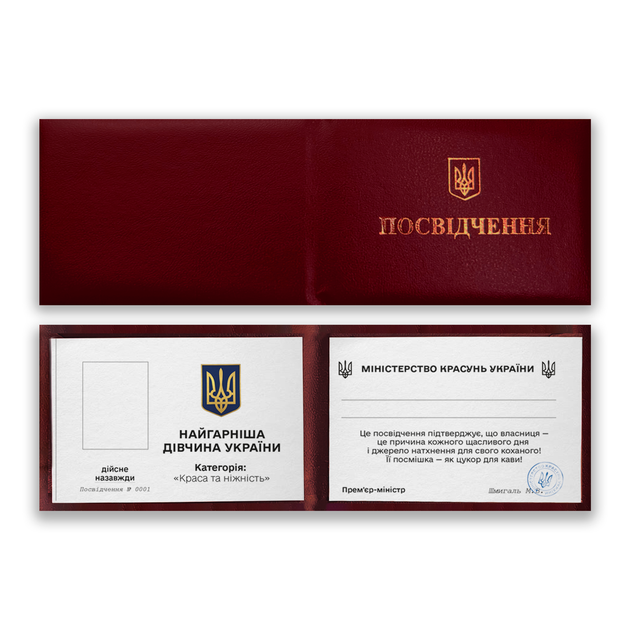 Корочка (удостоверение) Лучшая девушка Украины - Фото 1 Корочка (удостоверение) Лучшая девушка Украины - изображение 1