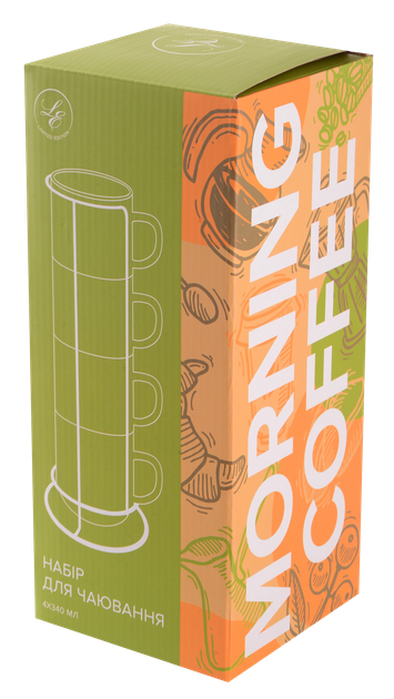 Набір чашок Limited Edition MORNING COFFEE 4х340 мл на металевій підставці - Фото 6 Набір чашок Limited Edition MORNING COFFEE 4х340 мл на металевій підставці - изображение 6