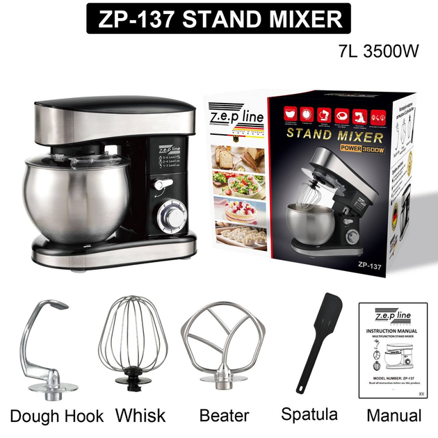 Кухонный тестомес миксер 4в1 3500 Вт на 7 литров Zepline ZP