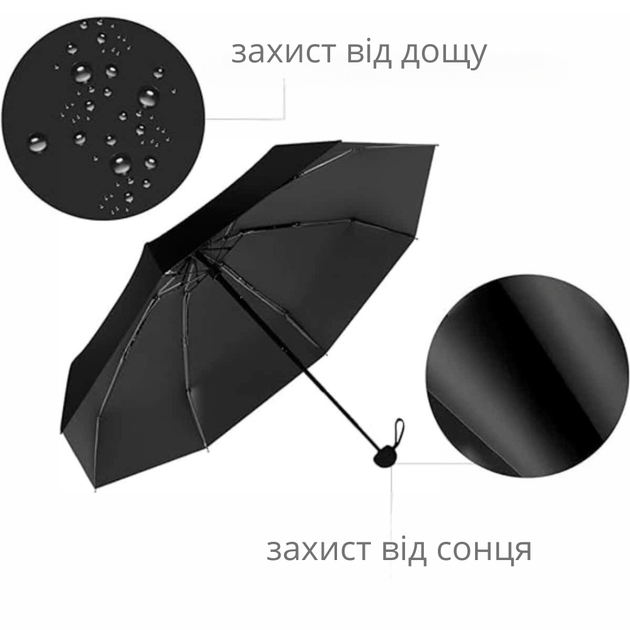 Парасолька кишенькова від дощу, сонця. міні-парасолька у футлярі. парасолька механічна на 8 спиць в чохлі колір чорний (zont_black) - Фото 6 Парасолька кишенькова від дощу, сонця. міні-парасолька у футлярі. парасолька механічна на 8 спиць в чохлі колір чорний (zont_black) - зображення 6