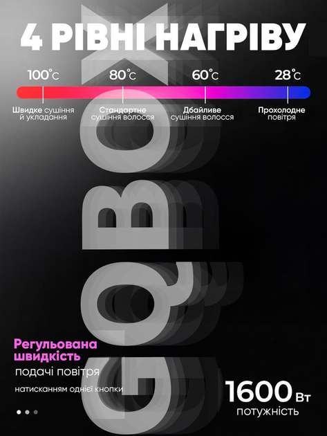 Профессиональный фен стайлер для волос Super Hair Dryer 1600 Вт + 5в1 насадок, розовый - изображение 7