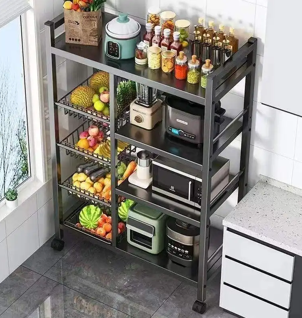 Стеллаж металлический Stenson с корзинами на колесиках 135x32x120см (M50282-L) - изображение 7