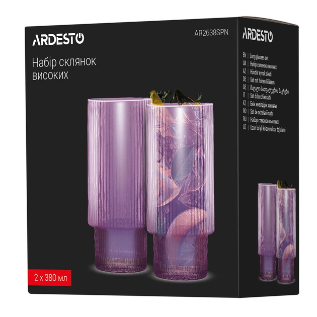 Набір високих склянок Ardesto AR2638SPN 380 мл 2 шт рожевий 4929646 - зображення 4
