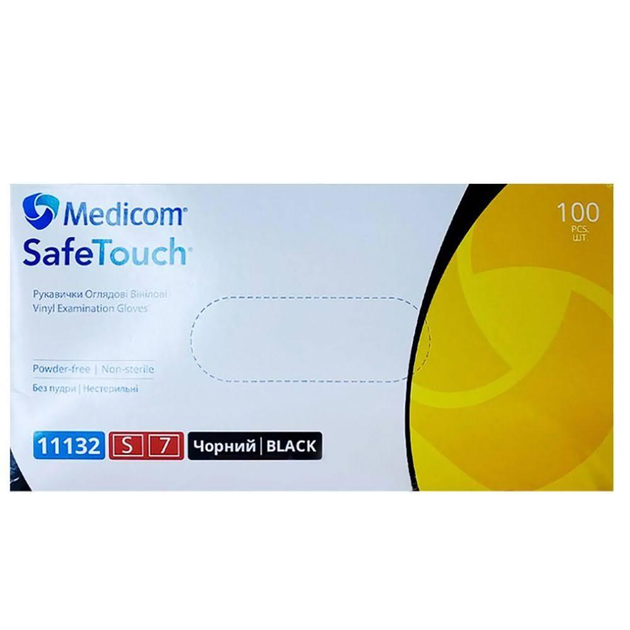 Виниловые смотровые перчатки Medicom SafeTouch (черные) S-size, 100шт./уп. - 11132-А - изображение 1