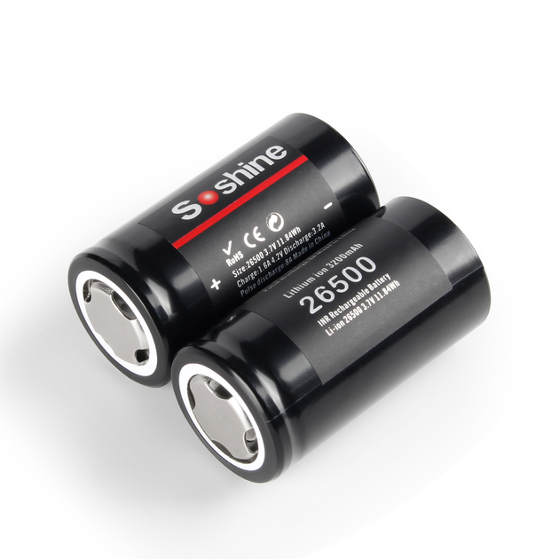 Акумулятор 26500 Li-Ion Soshine 26500-3.7-3200 типорозміру C 3200mAh - Фото 5 Акумулятор 26500 Li-Ion Soshine 26500-3.7-3200 типорозміру C 3200mAh - зображення 5